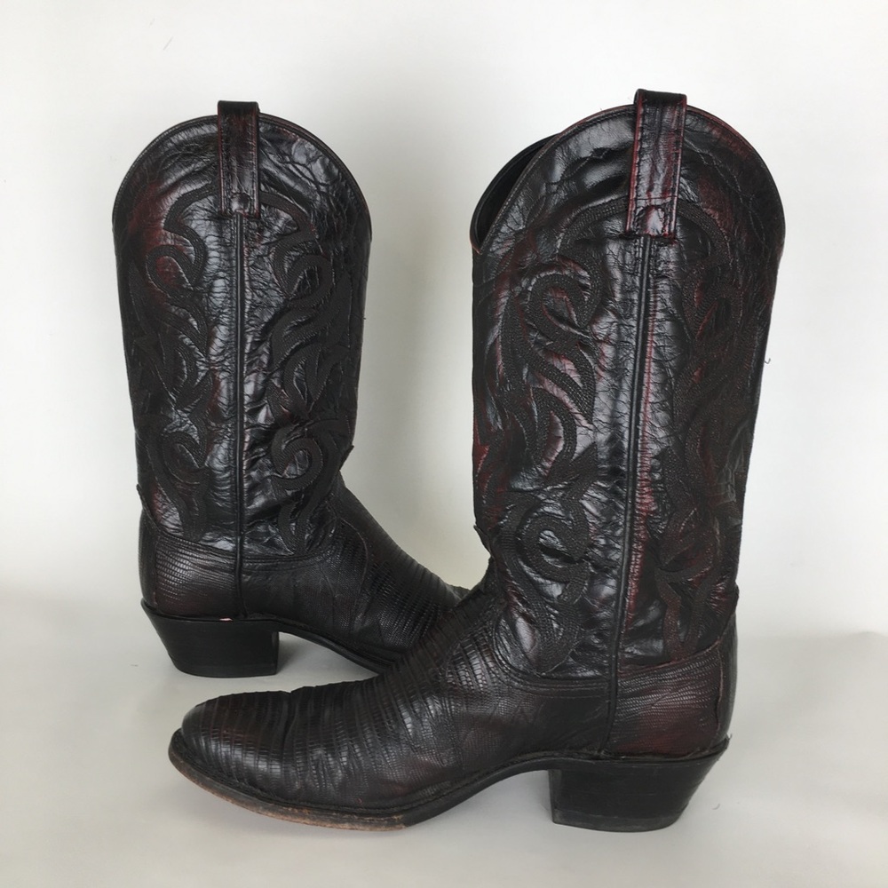 Dan Post Genuine Exotic Black Cherry Teju Lizard Western Cowboy Boots Men’s 9 - Picture 11 of 12